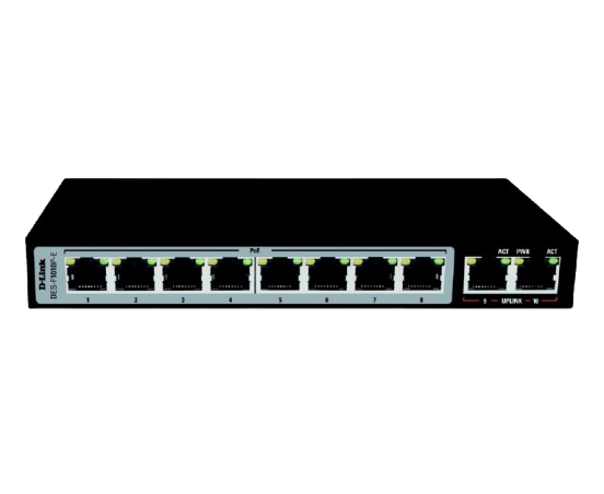 8 + 2 1000Mbps 250m PoE Switch DES-F1010P-E
