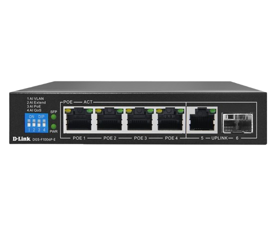 4GE PoE+ 1GE & 1 SFP Uplink 250m PoE Switch DGS-F1006P-E