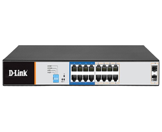 16GE PoE + 2 SFP Ports 250m PoE Switch DGS-F1018P-E